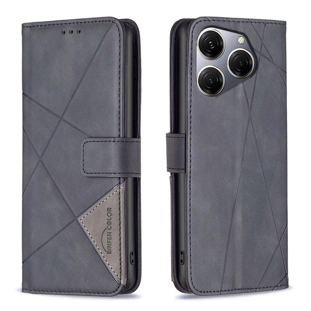 Tecno Spark 20 Pro Rhombus Texture Leather Phone Case with Magnetic Buckle and Card Holder