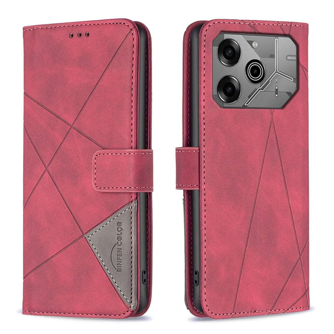 Tecno Pova 6 Rhombus Texture Leather Phone Case with Magnetic Buckle and Card Holder