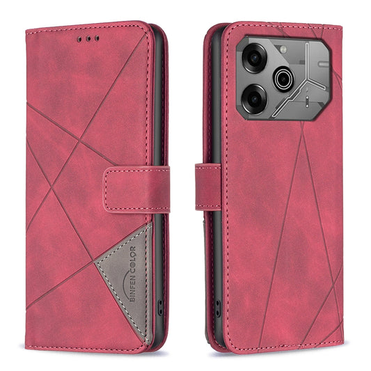 Tecno Pova 6 Rhombus Texture Leather Phone Case with Magnetic Buckle and Card Holder