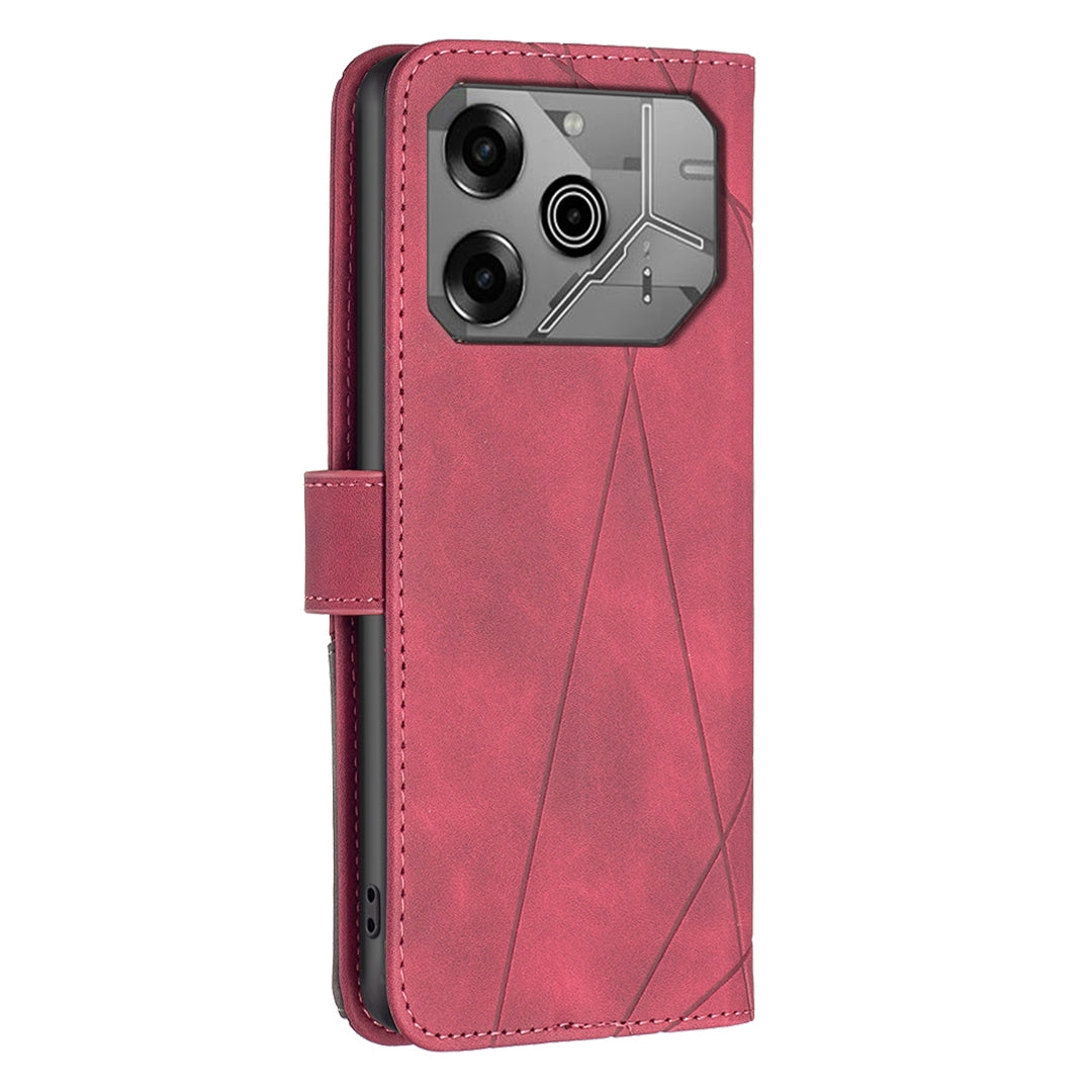 Tecno Pova 6 Rhombus Texture Leather Phone Case with Magnetic Buckle and Card Holder