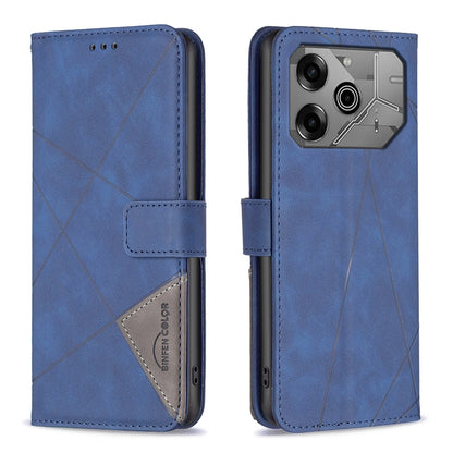 Tecno Pova 6 Rhombus Texture Leather Phone Case with Magnetic Buckle and Card Holder