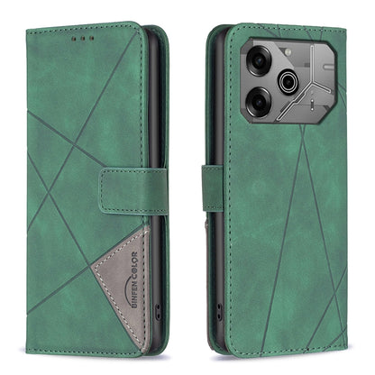 Tecno Pova 6 Rhombus Texture Leather Phone Case with Magnetic Buckle and Card Holder