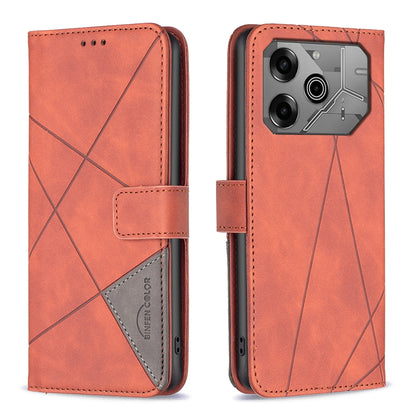 Tecno Pova 6 Rhombus Texture Leather Phone Case with Magnetic Buckle and Card Holder