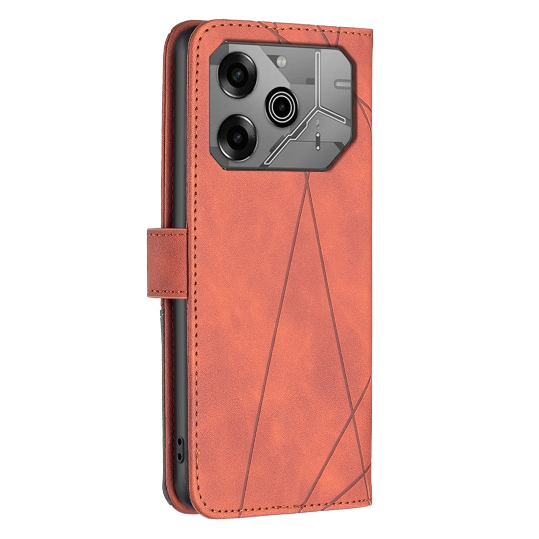 Tecno Pova 6 Rhombus Texture Leather Phone Case with Magnetic Buckle and Card Holder