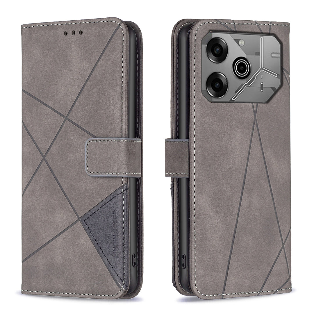 Tecno Pova 6 Rhombus Texture Leather Phone Case with Magnetic Buckle and Card Holder