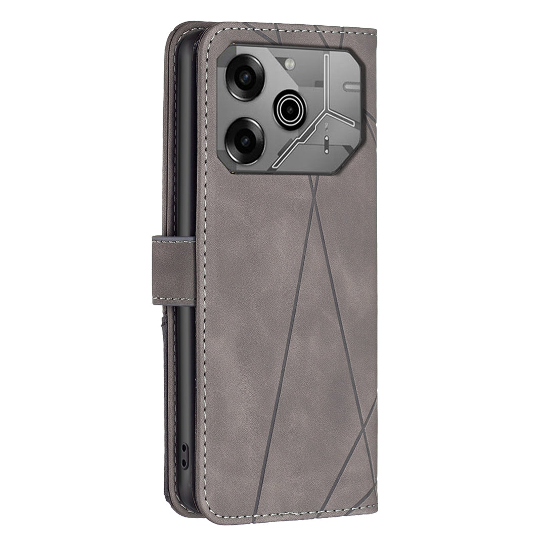 Tecno Pova 6 Rhombus Texture Leather Phone Case with Magnetic Buckle and Card Holder