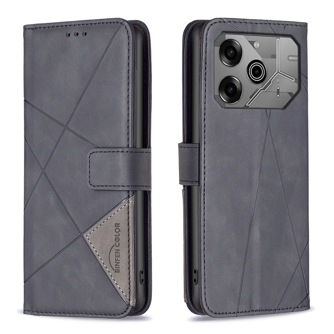 Tecno Pova 6 Rhombus Texture Leather Phone Case with Magnetic Buckle and Card Holder