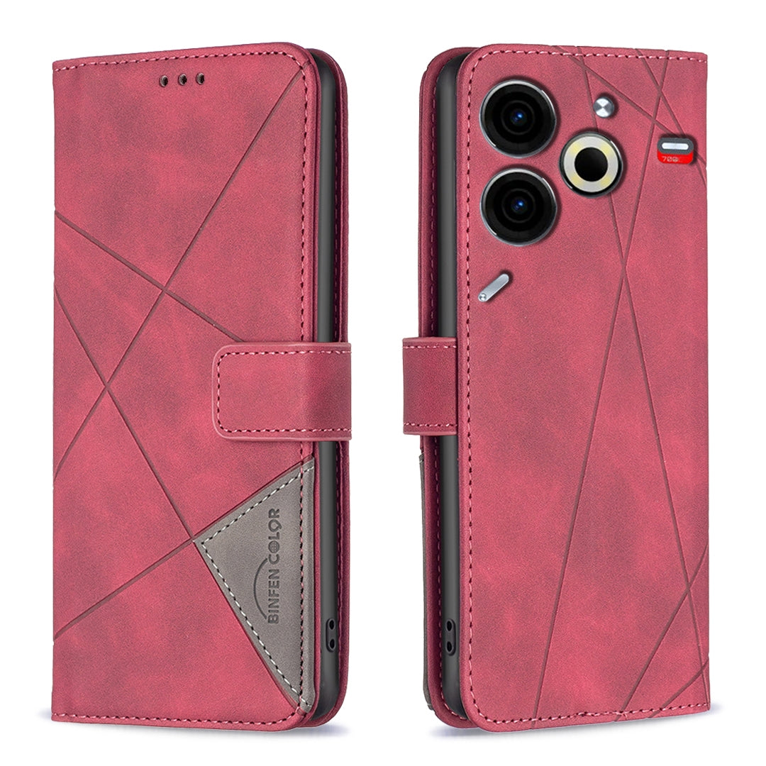 Tecno Pova 6 Neo Rhombus Texture Leather Phone Case with Magnetic Buckle and Card Holder