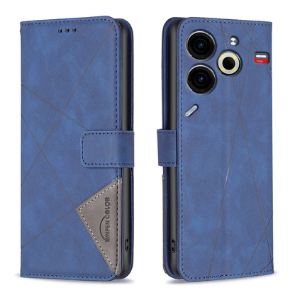 Tecno Pova 6 Neo Rhombus Texture Leather Phone Case with Magnetic Buckle and Card Holder