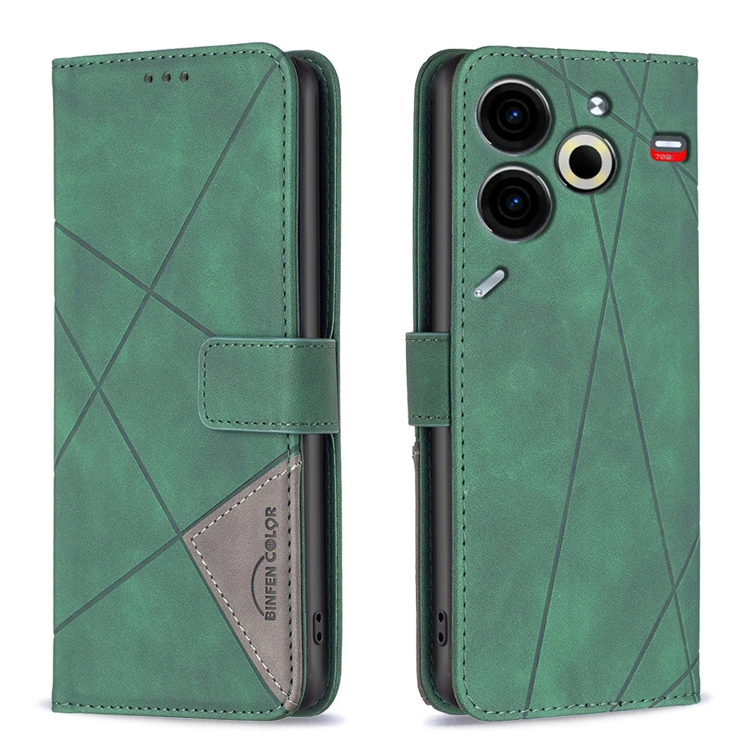 Tecno Pova 6 Neo Rhombus Texture Leather Phone Case with Magnetic Buckle and Card Holder