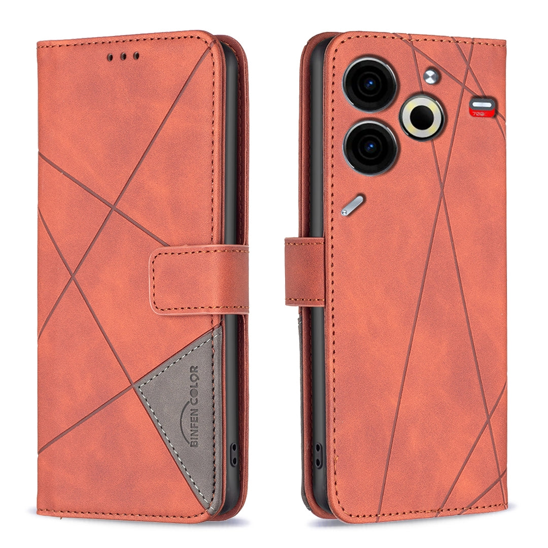 Tecno Pova 6 Neo Rhombus Texture Leather Phone Case with Magnetic Buckle and Card Holder