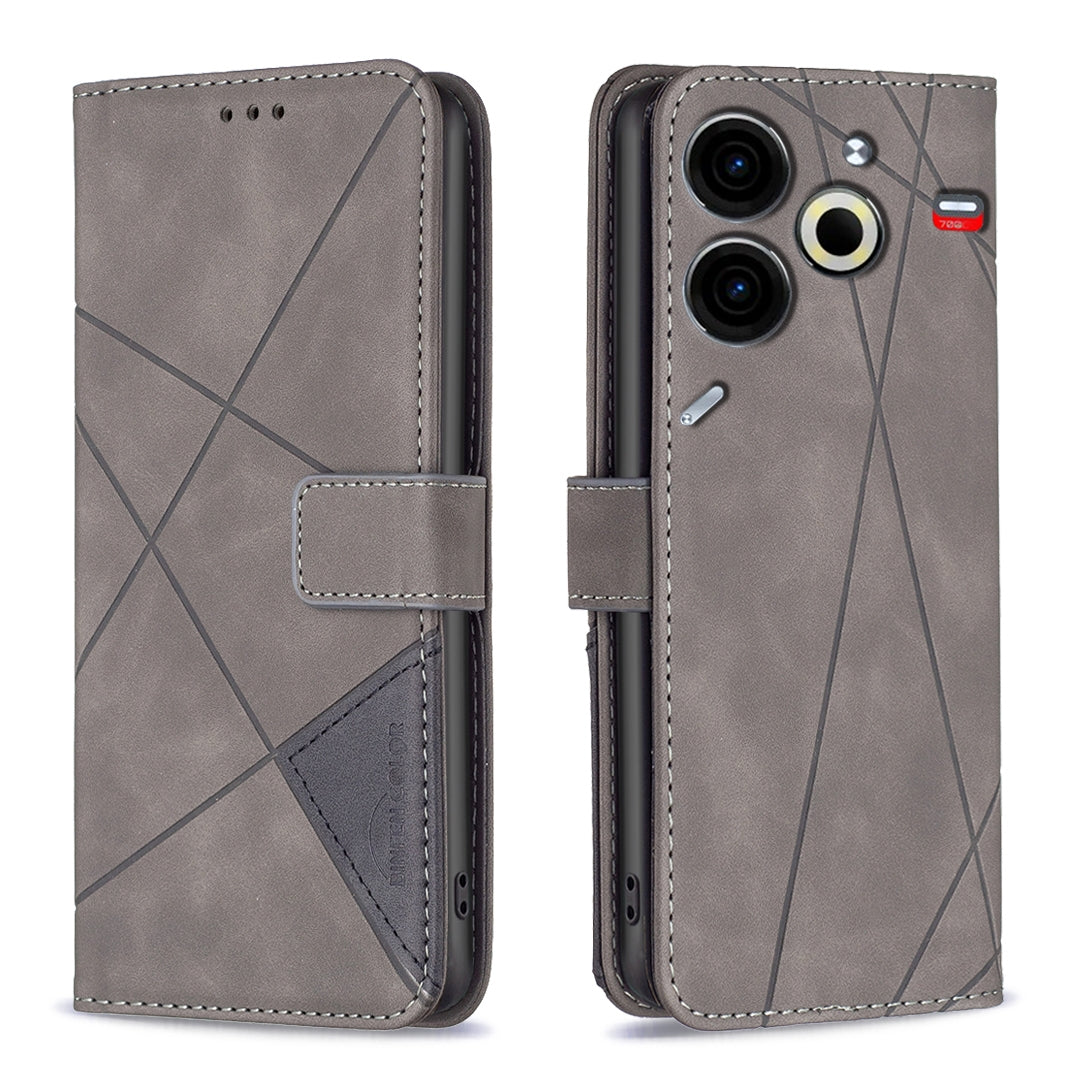 Tecno Pova 6 Neo Rhombus Texture Leather Phone Case with Magnetic Buckle and Card Holder