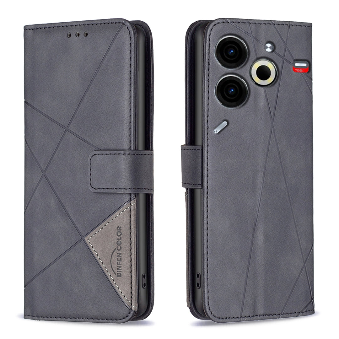 Tecno Pova 6 Neo Rhombus Texture Leather Phone Case with Magnetic Buckle and Card Holder