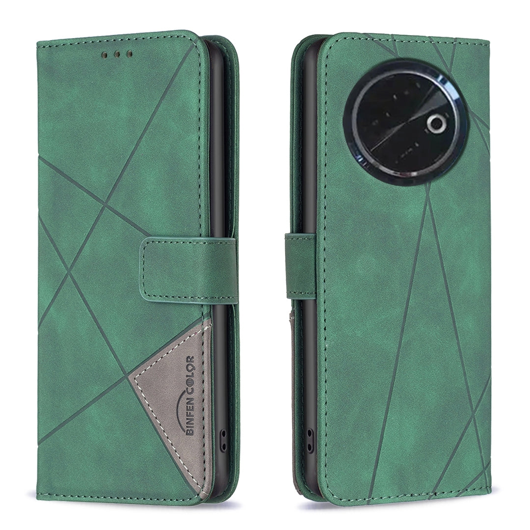 Tecno Spark 30C Rhombus Texture Leather Phone Case with Magnetic Buckle and Card Holder