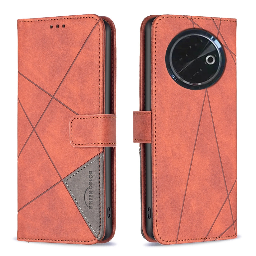 Tecno Spark 30C Rhombus Texture Leather Phone Case with Magnetic Buckle and Card Holder