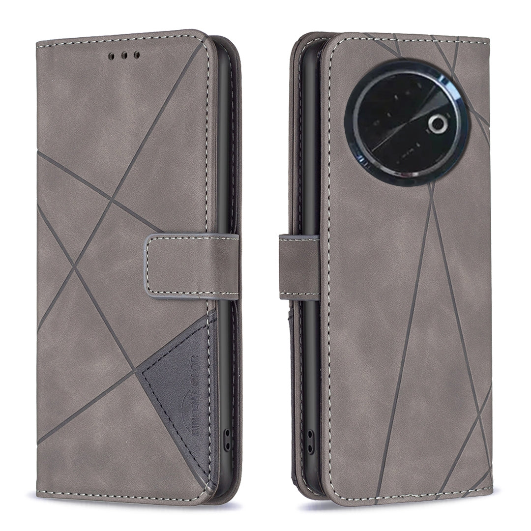 Tecno Spark 30C Rhombus Texture Leather Phone Case with Magnetic Buckle and Card Holder