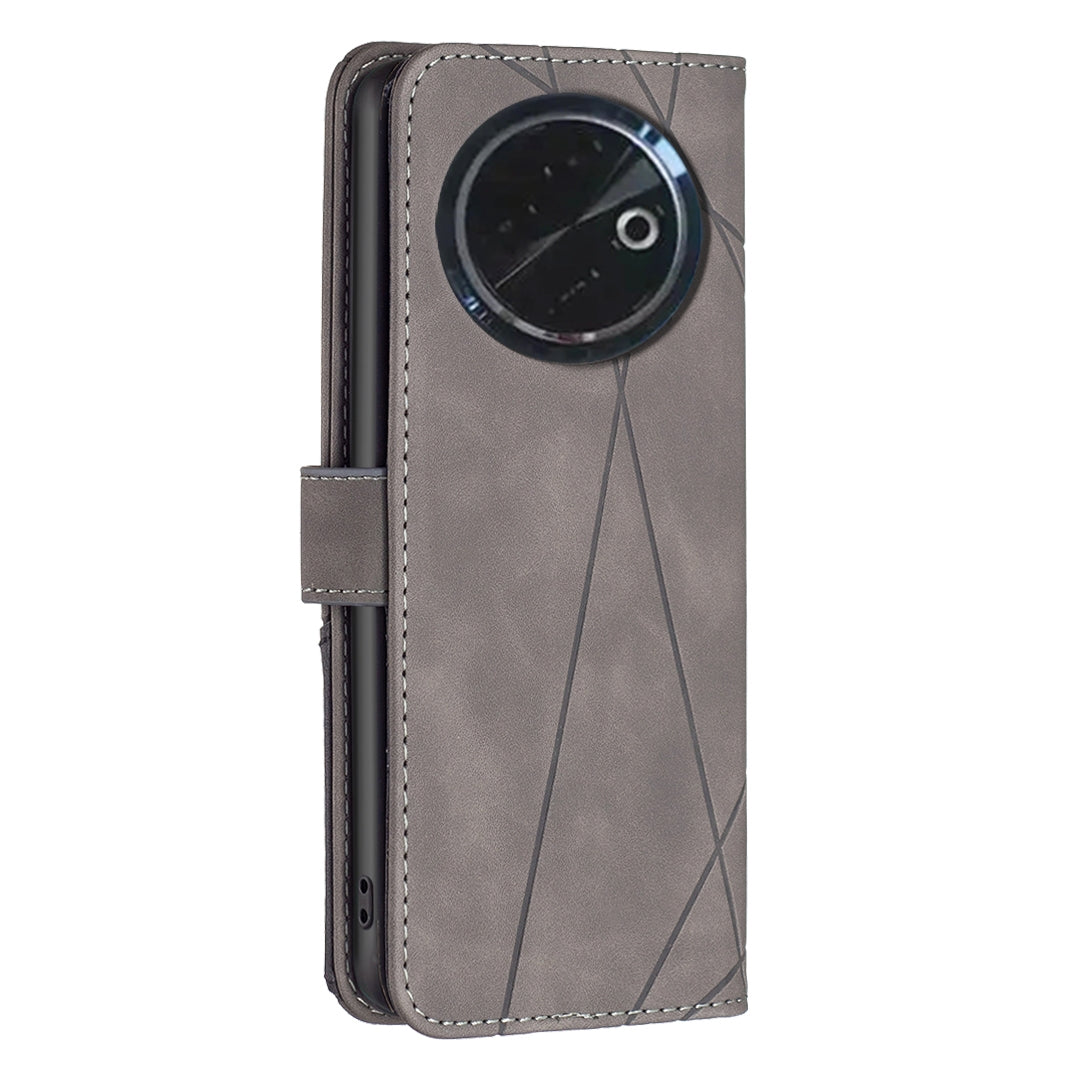 Tecno Spark 30C Rhombus Texture Leather Phone Case with Magnetic Buckle and Card Holder