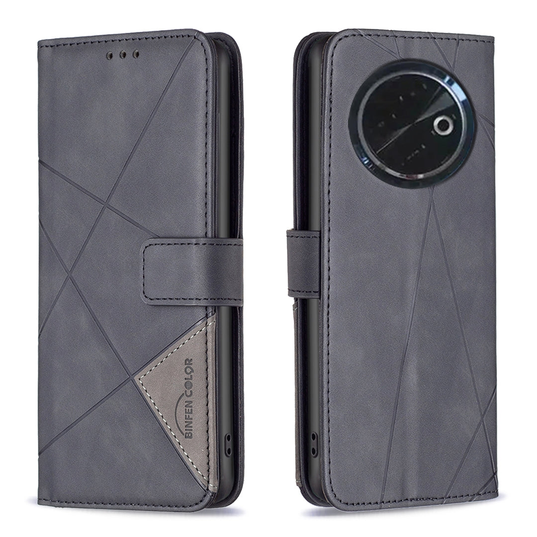 Tecno Spark 30C Rhombus Texture Leather Phone Case with Magnetic Buckle and Card Holder