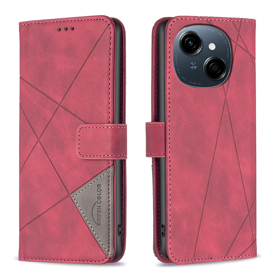 Tecno Spark Go 1 Rhombus Texture Leather Phone Case with Magnetic Buckle and Card Holder