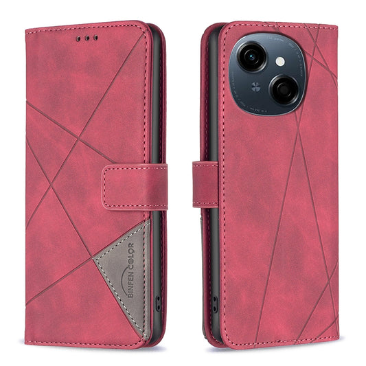 Tecno Pop 9 Rhombus Texture Leather Phone Case with Magnetic Buckle and Card Holder