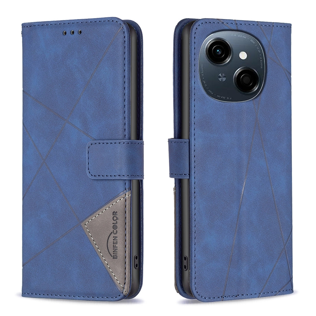 Tecno Spark Go 1 Rhombus Texture Leather Phone Case with Magnetic Buckle and Card Holder