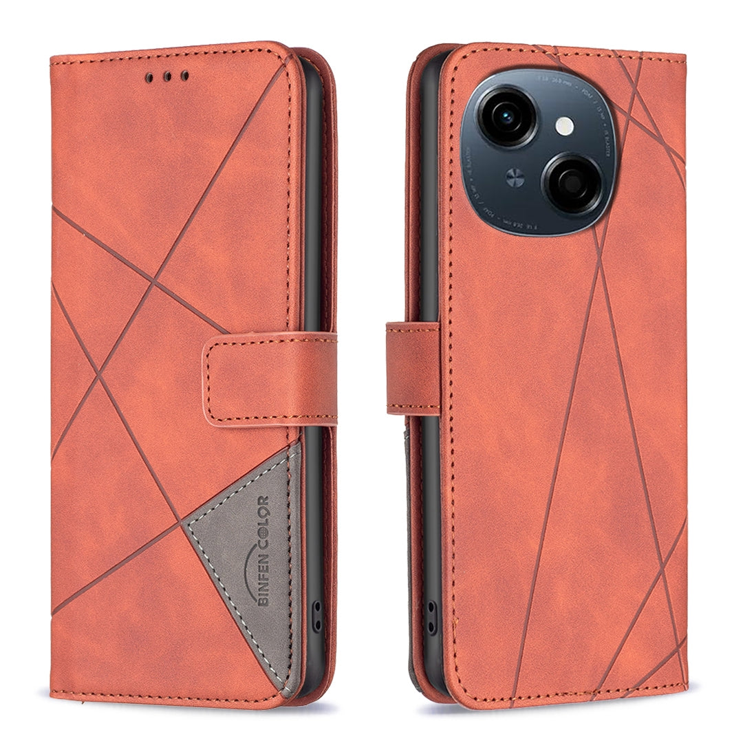 Tecno Spark Go 1 Rhombus Texture Leather Phone Case with Magnetic Buckle and Card Holder