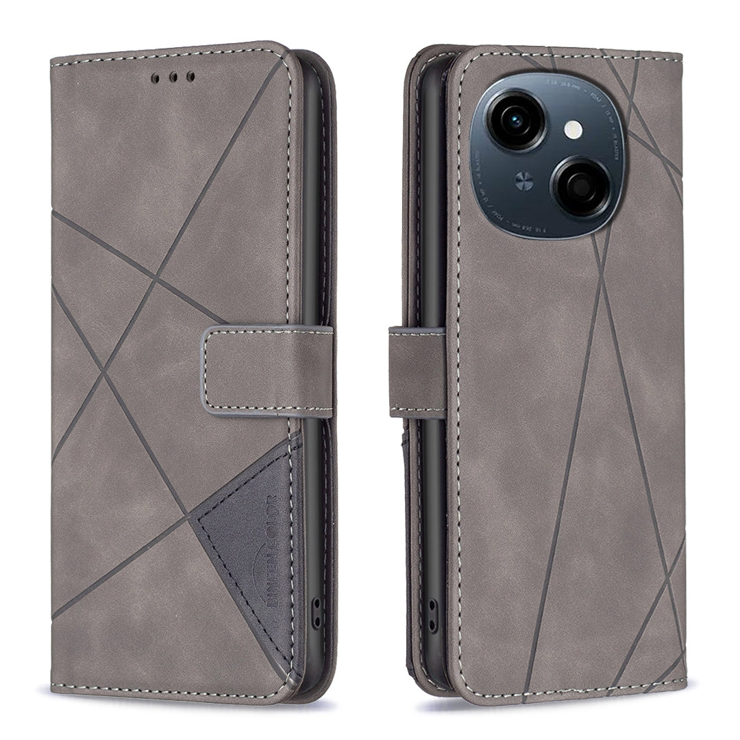 Tecno Spark Go 1 Rhombus Texture Leather Phone Case with Magnetic Buckle and Card Holder