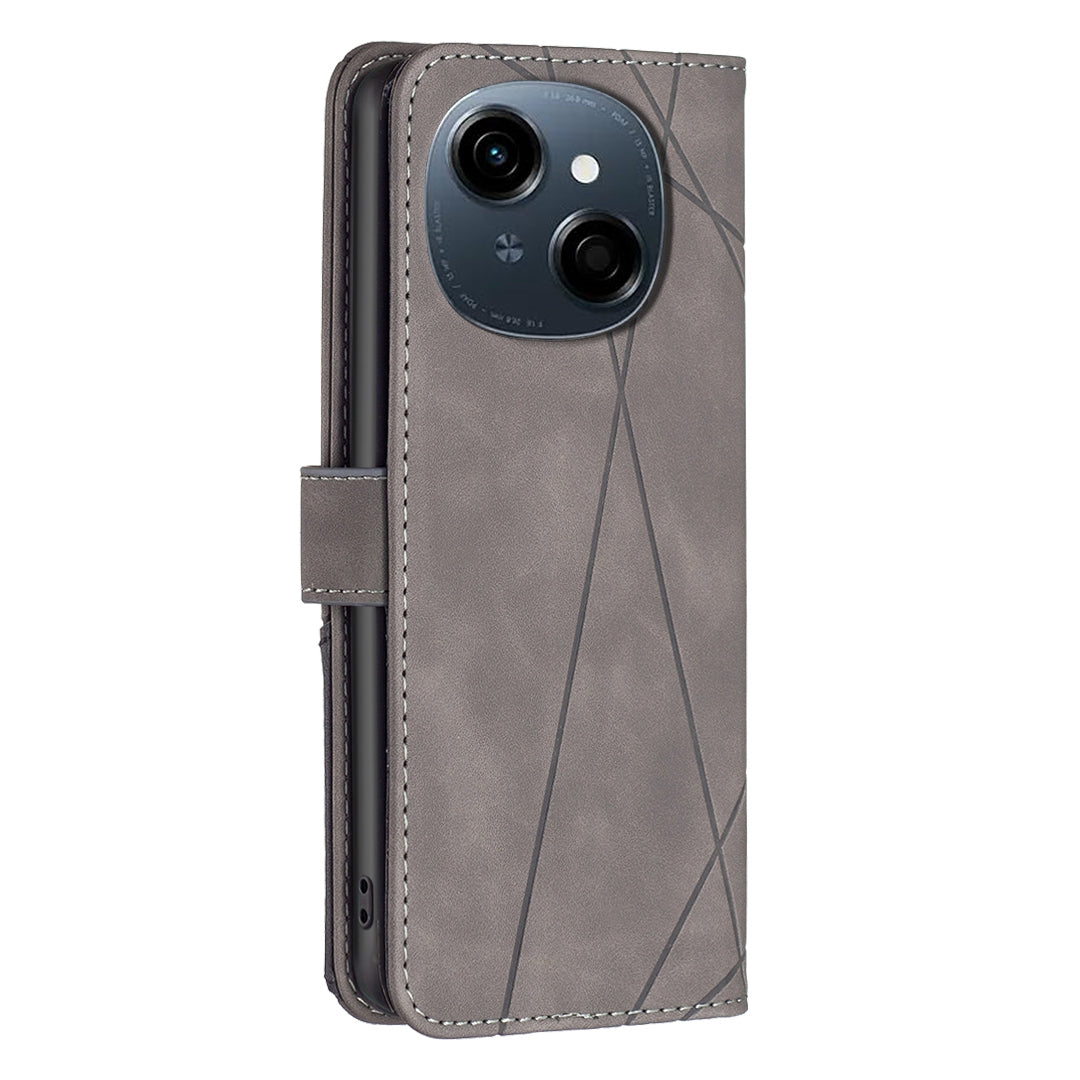 Tecno Pop 9 Rhombus Texture Leather Phone Case with Magnetic Buckle and Card Holder