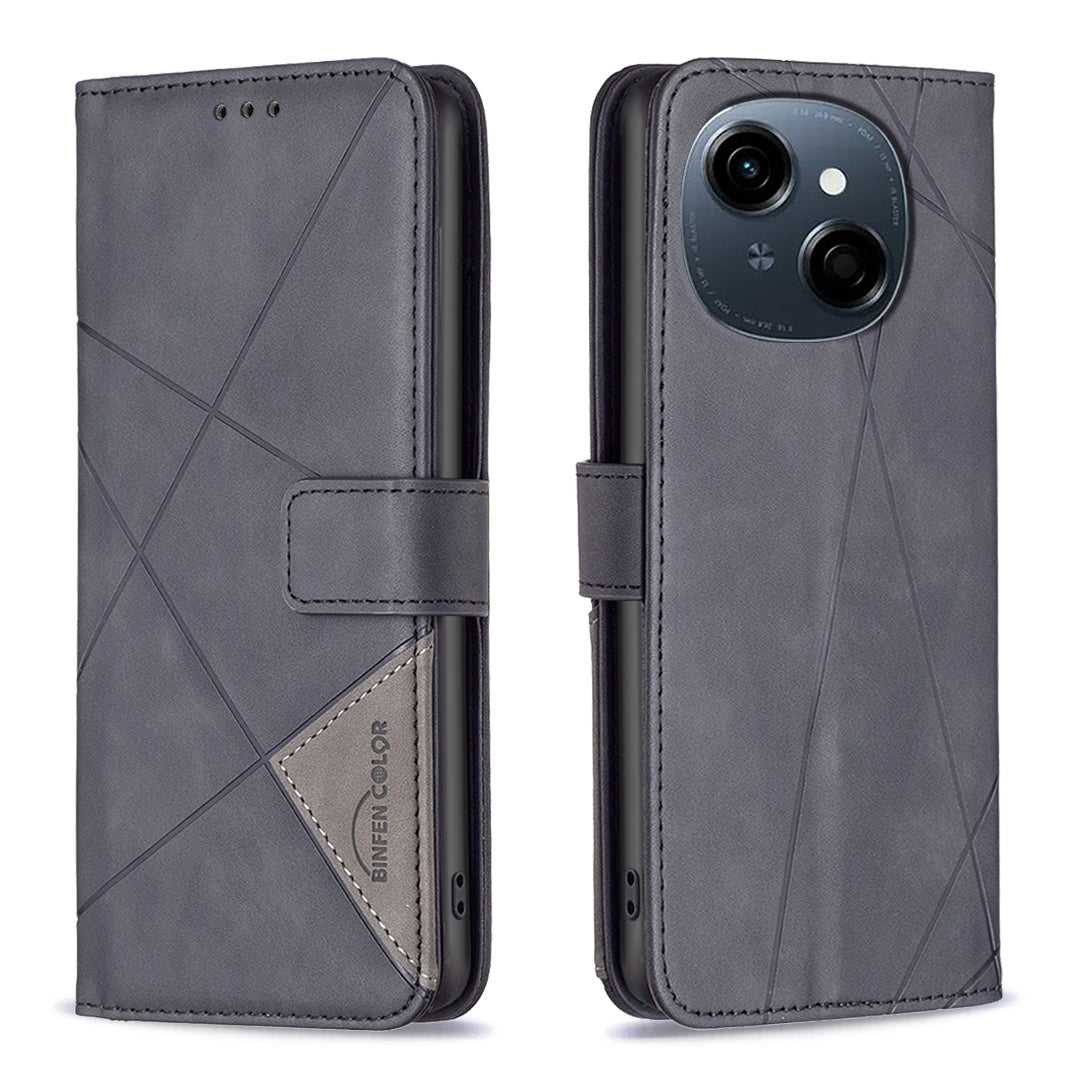 Tecno Spark Go 1 Rhombus Texture Leather Phone Case with Magnetic Buckle and Card Holder