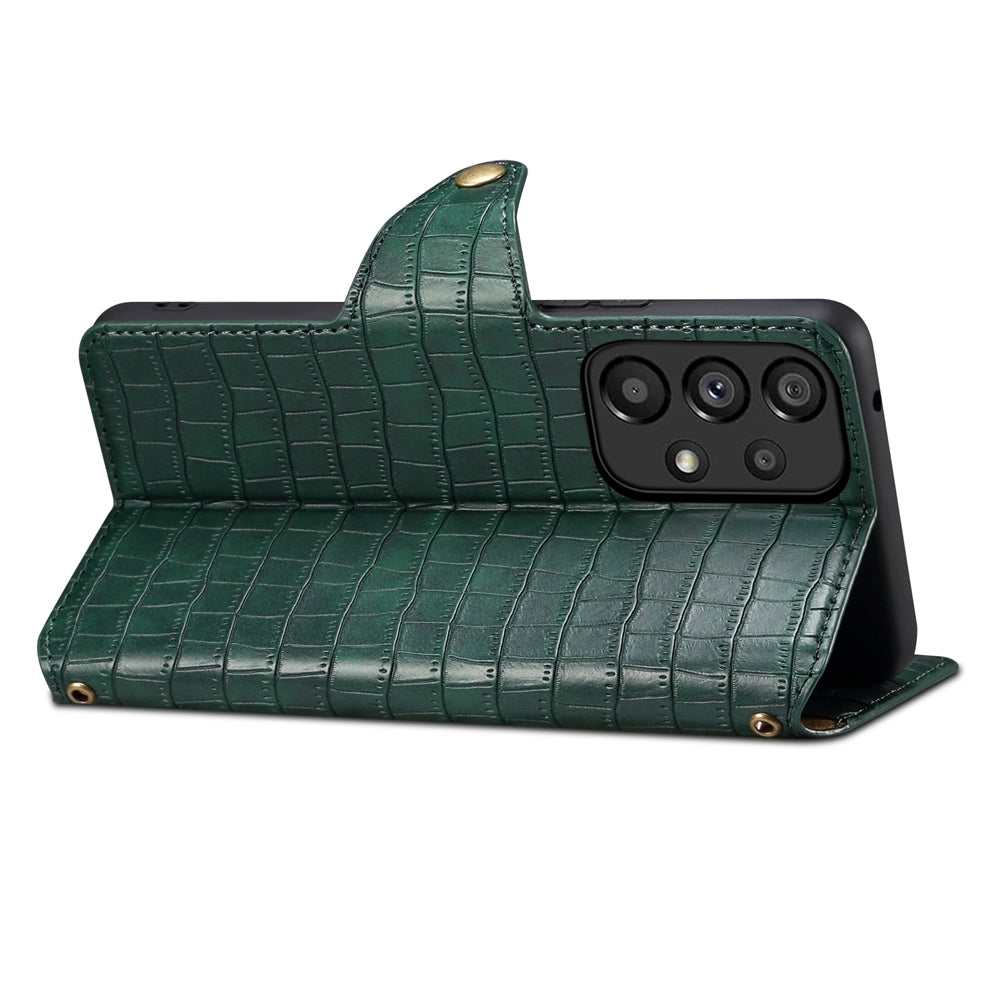 Samsung Galaxy A23 5G Denior Leather Case - Crocodile Texture with Oil Edge, Wallet & Kickstand Features