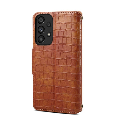 Samsung Galaxy A52 Denior Leather Case - Crocodile Texture with Oil Edge, Wallet & Kickstand Features