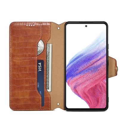 Samsung Galaxy A52 Denior Leather Case - Crocodile Texture with Oil Edge, Wallet & Kickstand Features