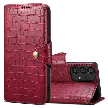 Samsung Galaxy A52 Denior Leather Case - Crocodile Texture with Oil Edge, Wallet & Kickstand Features