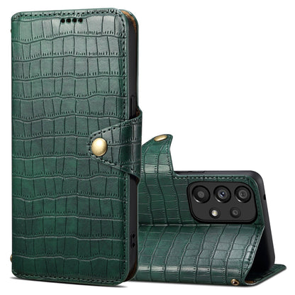 Samsung Galaxy A52 Denior Leather Case - Crocodile Texture with Oil Edge, Wallet & Kickstand Features