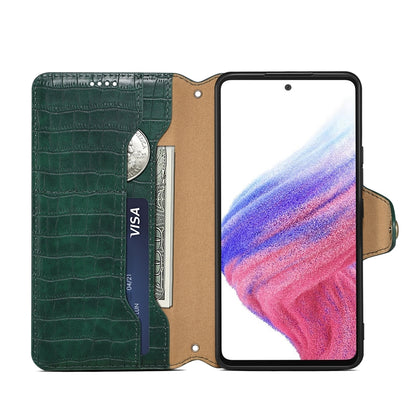 Samsung Galaxy A52 Denior Leather Case - Crocodile Texture with Oil Edge, Wallet & Kickstand Features