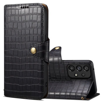 Samsung Galaxy A52 Denior Leather Case - Crocodile Texture with Oil Edge, Wallet & Kickstand Features