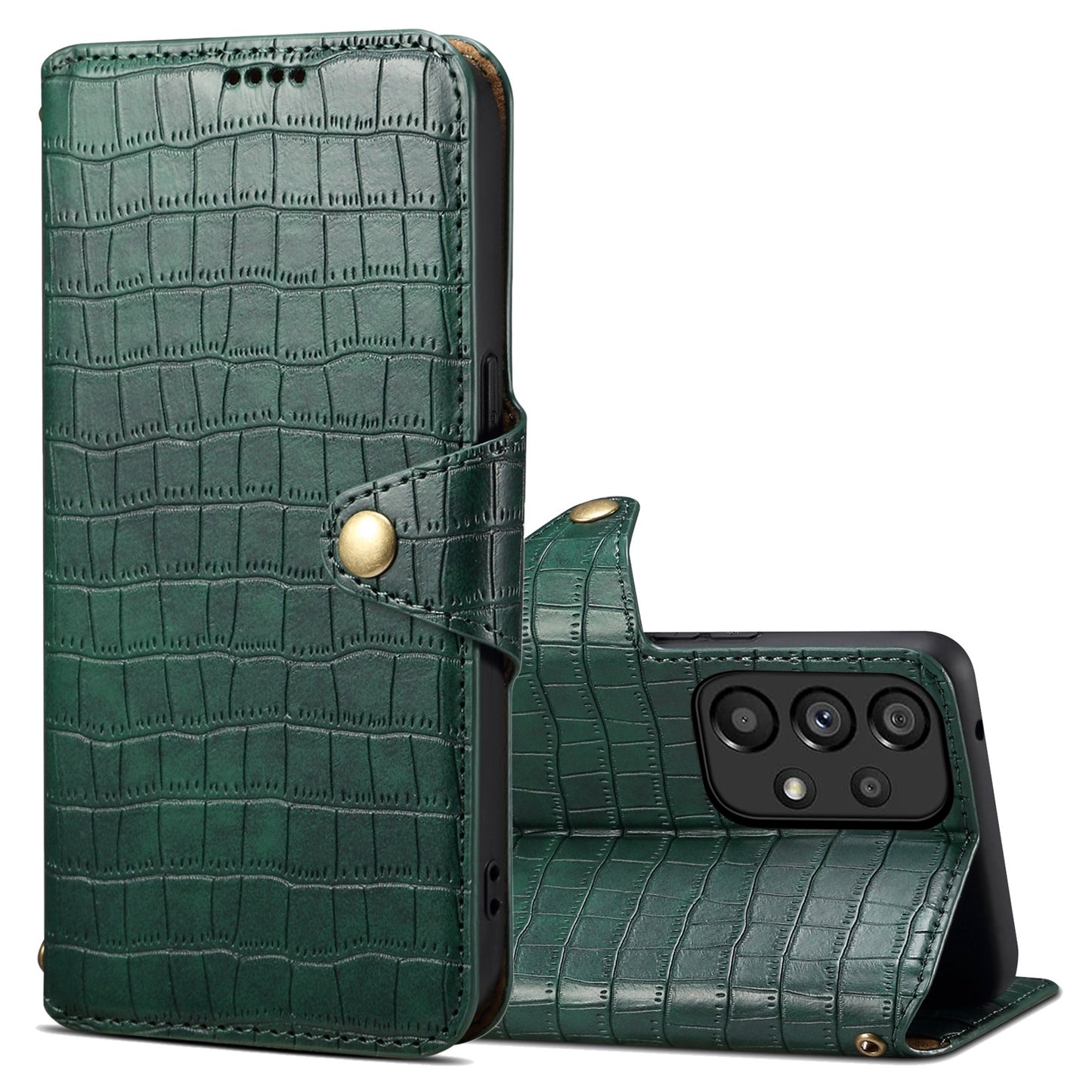 Samsung Galaxy A53 5G Denior Leather Case - Crocodile Texture with Oil Edge, Wallet & Kickstand Features