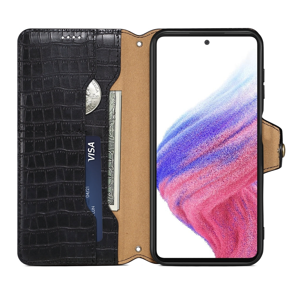 Samsung Galaxy A13 5G Denior Leather Case - Crocodile Texture with Oil Edge, Wallet & Kickstand Features