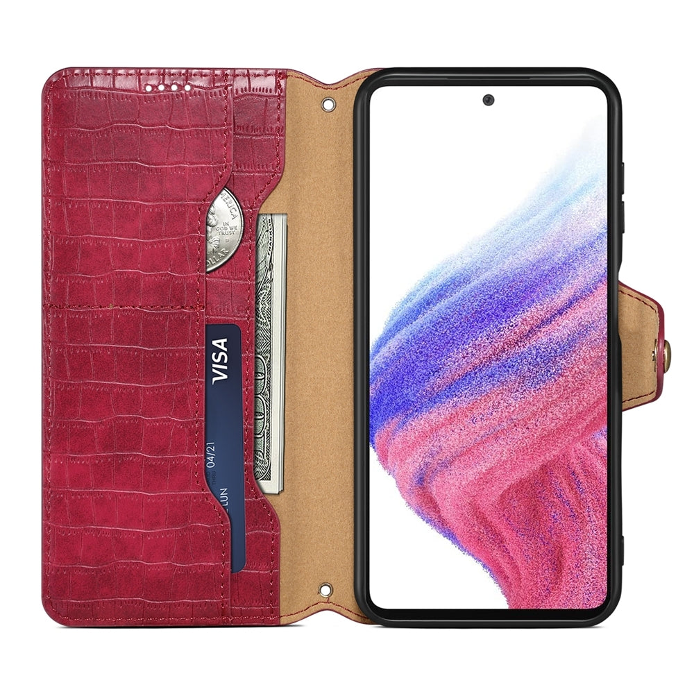 Samsung Galaxy A14 5G Denior Leather Case - Crocodile Texture with Oil Edge, Wallet & Kickstand Features