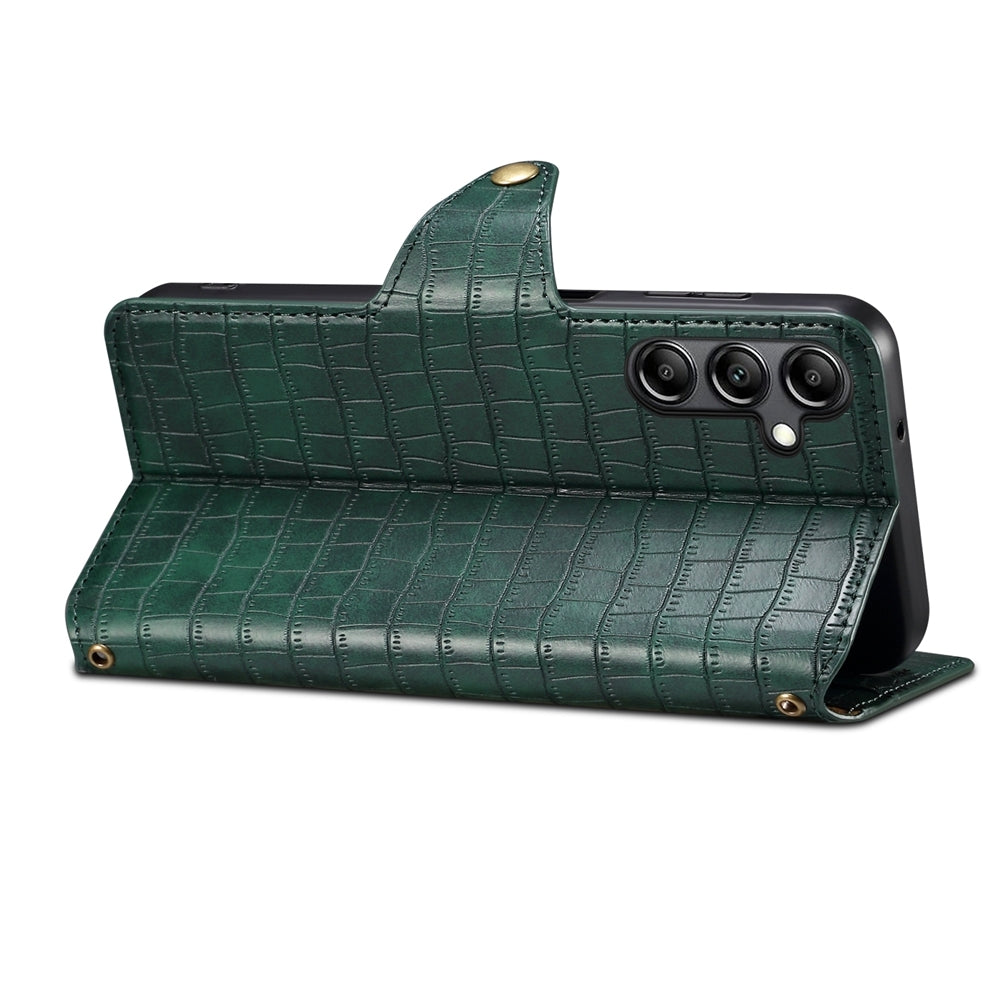 Samsung Galaxy A14 5G Denior Leather Case - Crocodile Texture with Oil Edge, Wallet & Kickstand Features