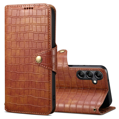Samsung Galaxy A24 5G Denior Leather Case - Crocodile Texture with Oil Edge, Wallet & Kickstand Features