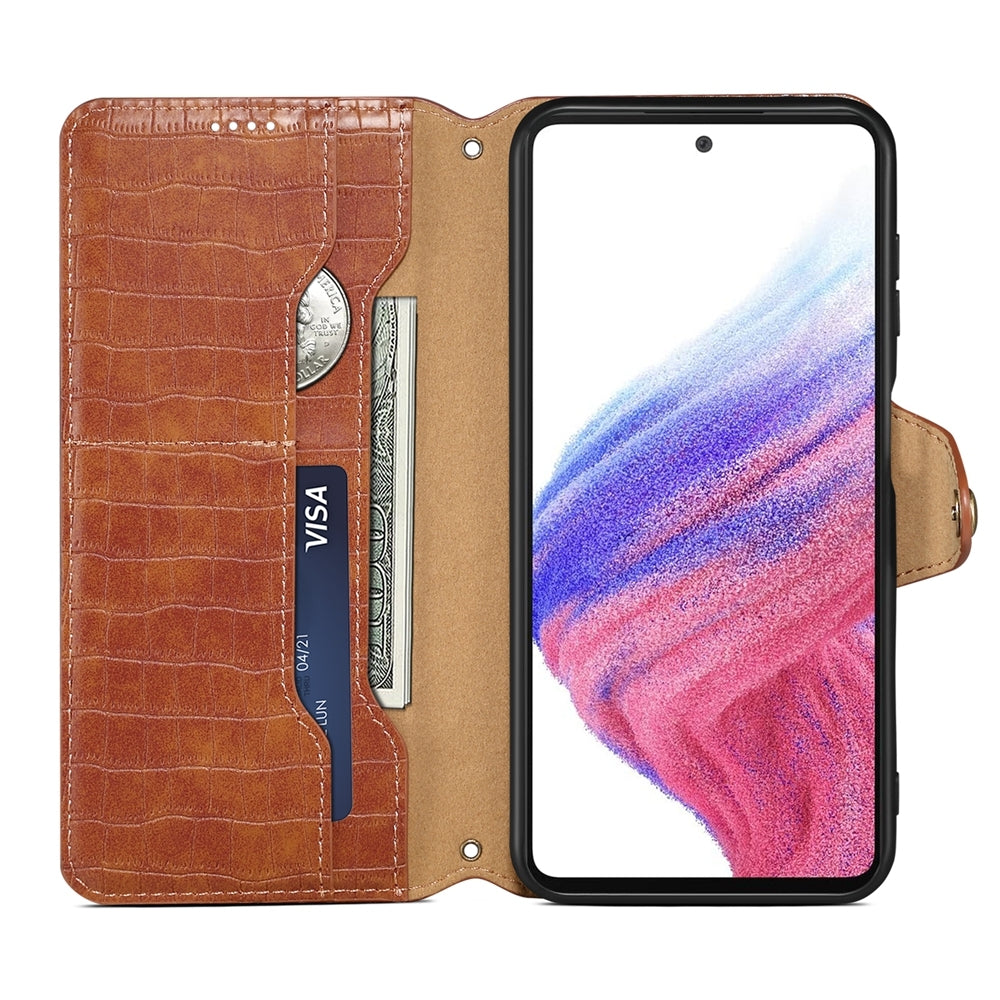 Samsung Galaxy A24 5G Denior Leather Case - Crocodile Texture with Oil Edge, Wallet & Kickstand Features