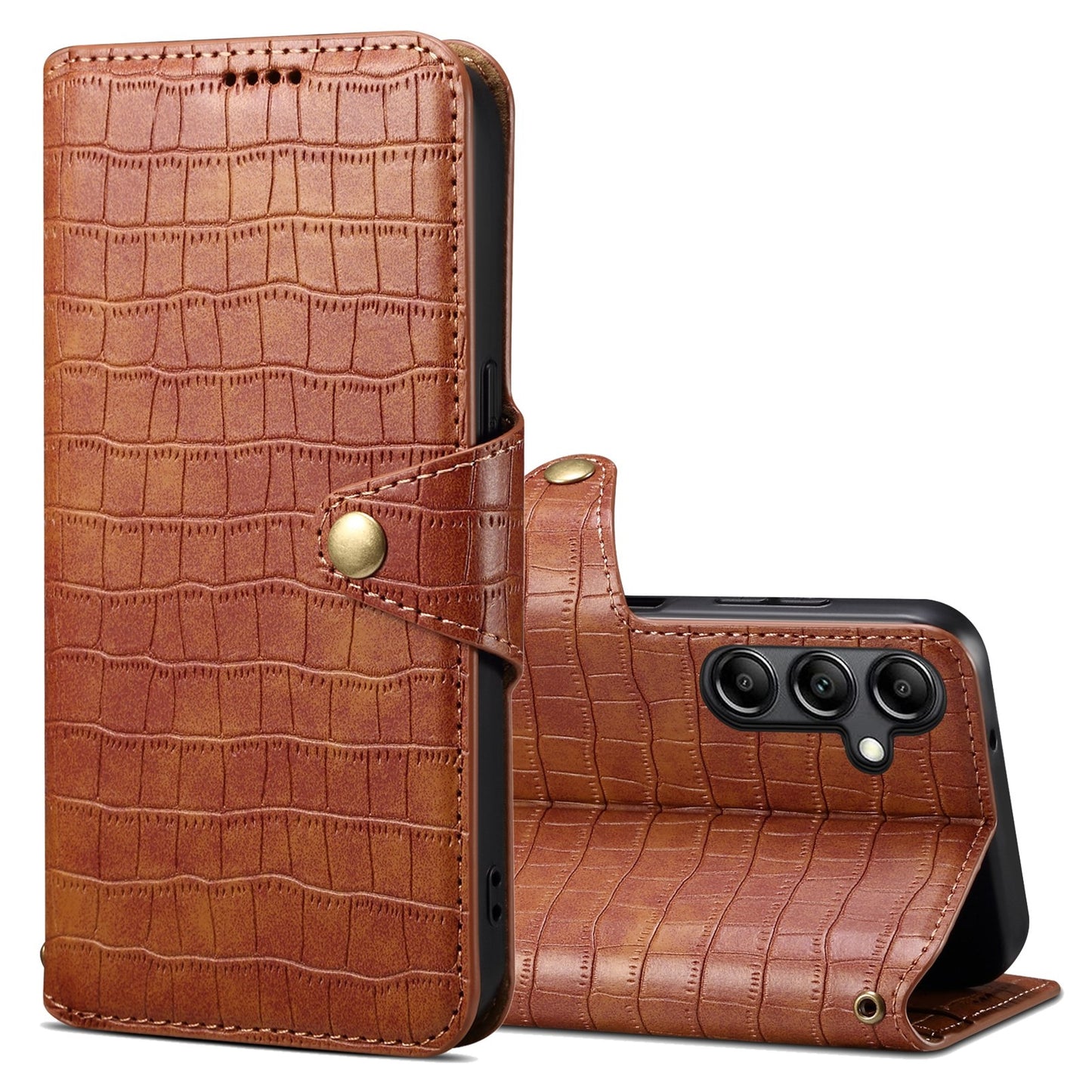 Samsung Galaxy A34 5G Denior Leather Case - Crocodile Texture with Oil Edge, Wallet & Kickstand Features