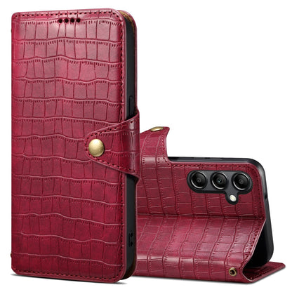 Samsung Galaxy A34 5G Denior Leather Case - Crocodile Texture with Oil Edge, Wallet & Kickstand Features