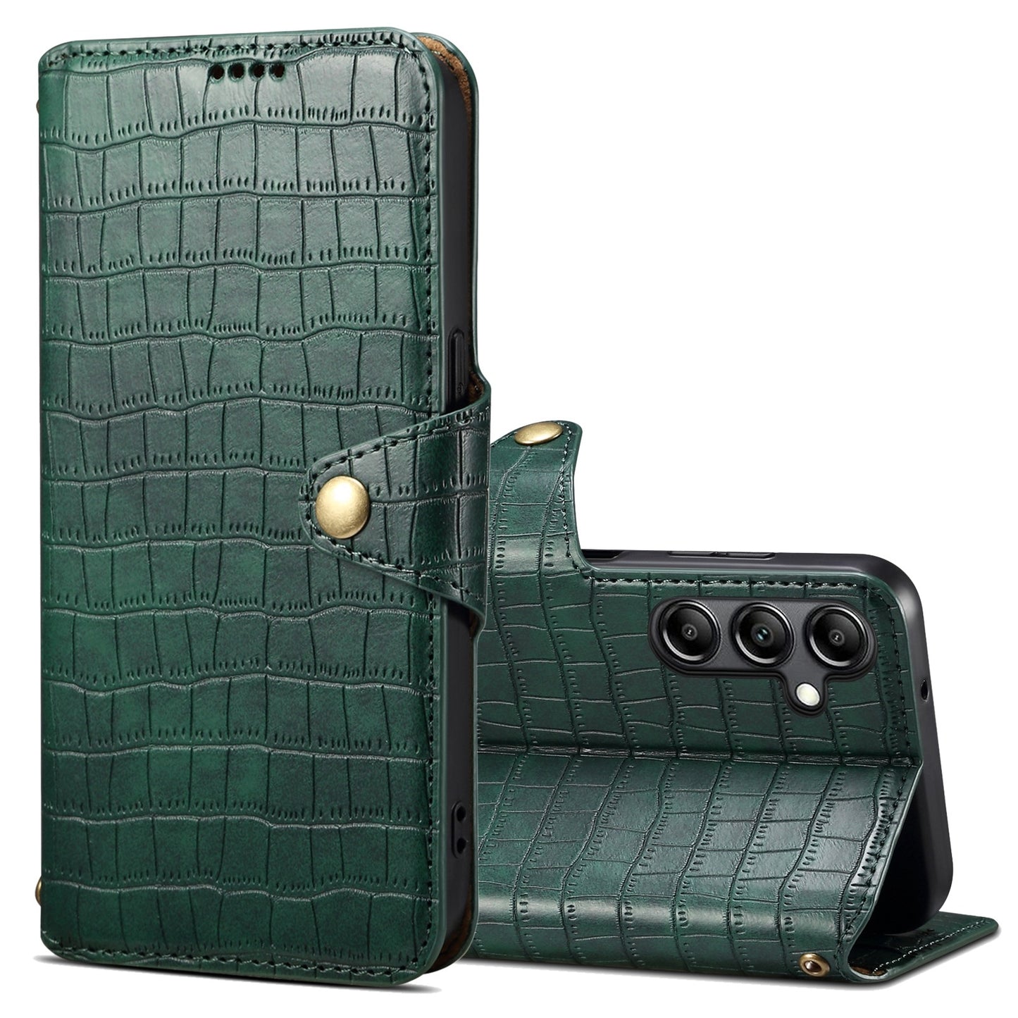 Samsung Galaxy A34 5G Denior Leather Case - Crocodile Texture with Oil Edge, Wallet & Kickstand Features