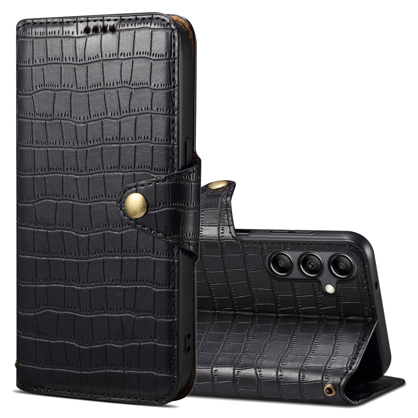 Samsung Galaxy A34 5G Denior Leather Case - Crocodile Texture with Oil Edge, Wallet & Kickstand Features