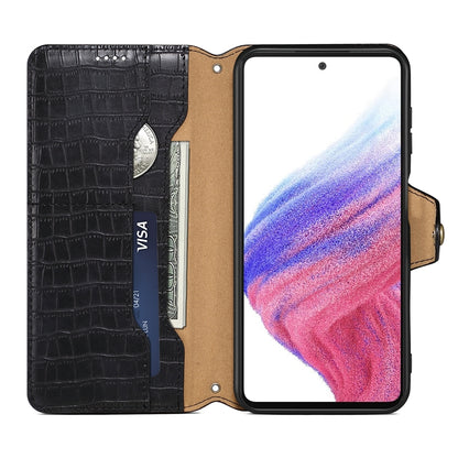 Samsung Galaxy A54 5G Denior Leather Case - Crocodile Texture with Oil Edge, Wallet & Kickstand Features