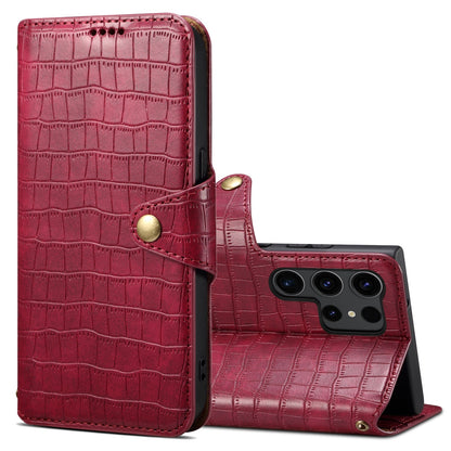 Samsung Galaxy S24 Ultra 5G Denior Leather Case - Crocodile Texture with Oil Edge, Wallet & Kickstand Features