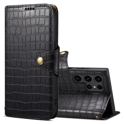 Samsung Galaxy S24 Ultra 5G Denior Leather Case - Crocodile Texture with Oil Edge, Wallet & Kickstand Features