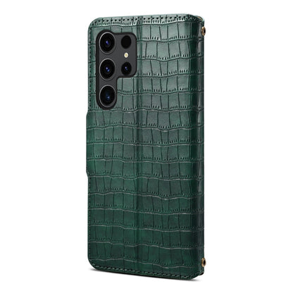 Samsung Galaxy S24 5G Denior Leather Case - Crocodile Texture with Oil Edge, Wallet & Kickstand Features